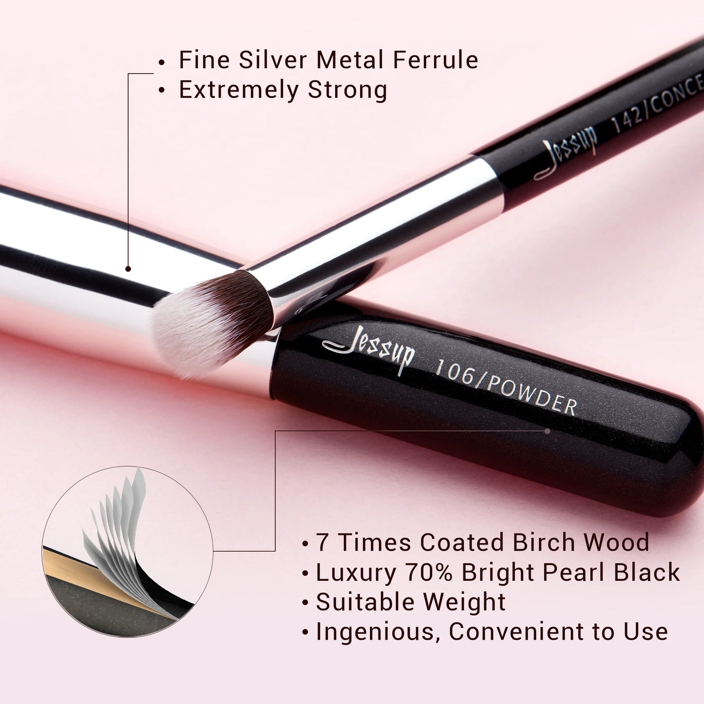Jessup Makeup Brushes Set Synthetic-Natural Hair