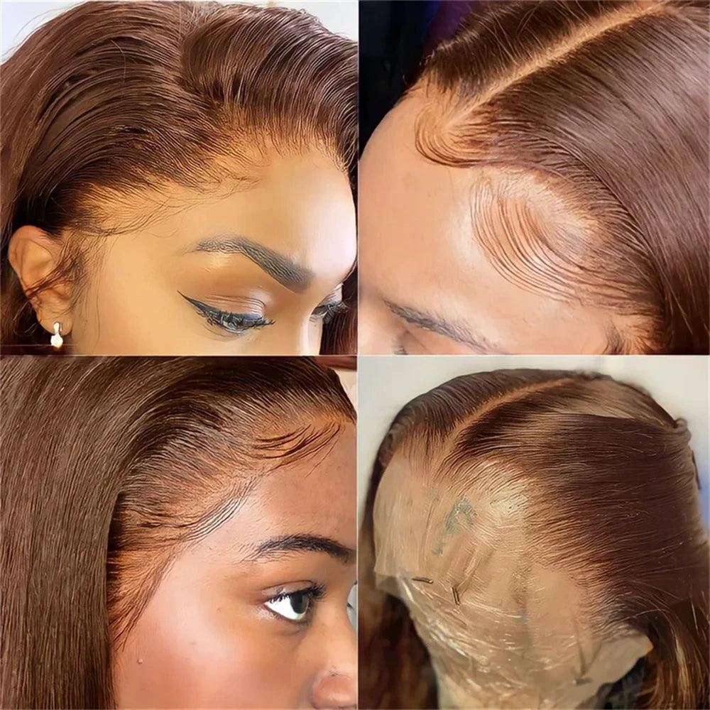 Chocolate Brown Long Straight Lace Human Hair Wig 180% Density