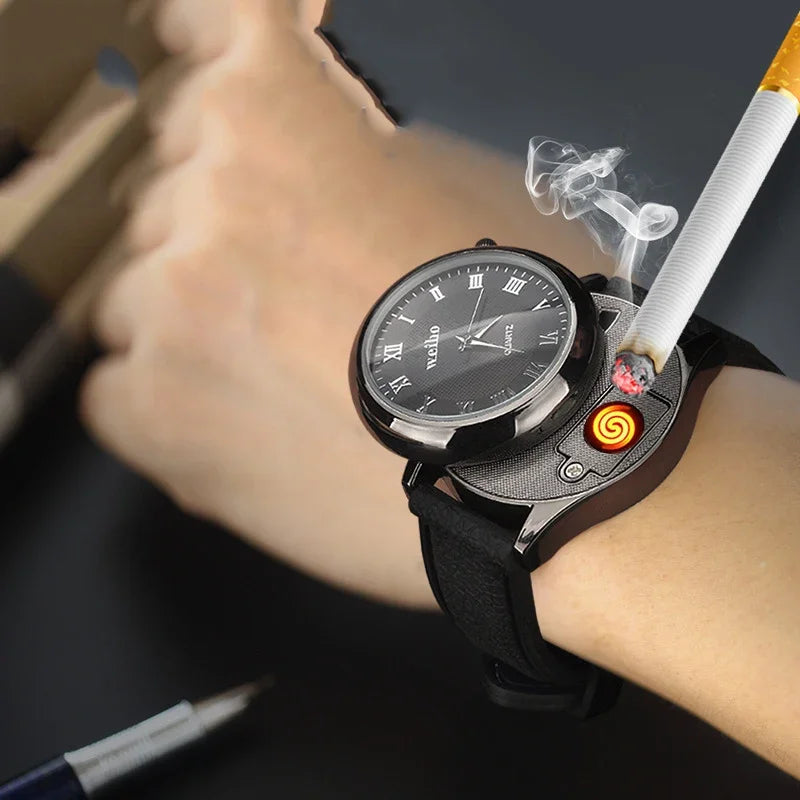Windproof Cigar Cigarette Lighter Watch Chronograph
